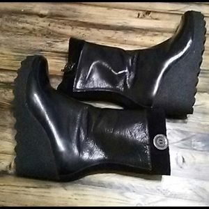 Black Leather Wedge Boots